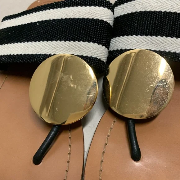 Tory Burch Black and White Striped Sandals - Picture 4 of 4